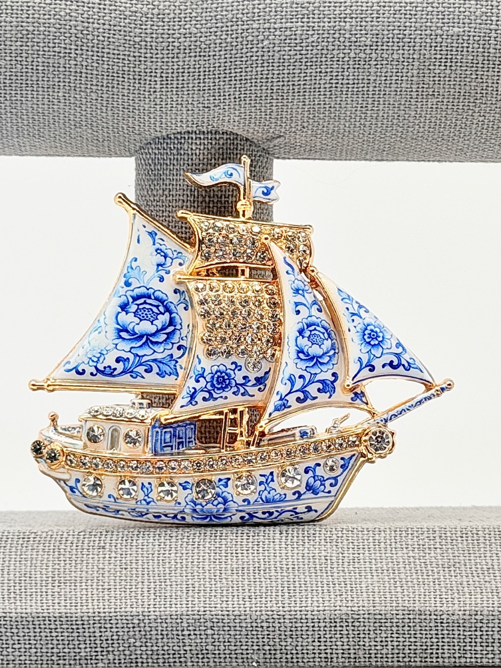 Stunning Sailing Ship Brooch blue & white